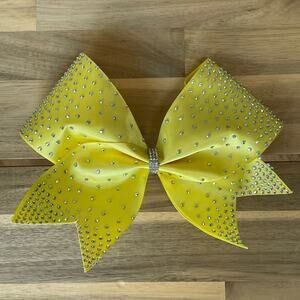 Cheer Bow 9" Yellow with Rhinestones Elastic Hair Tie